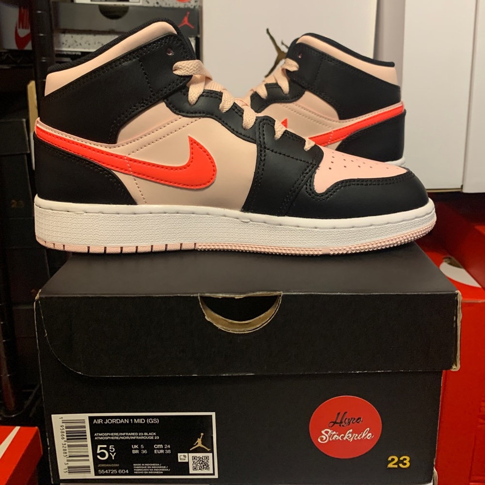 Nike Air Jordan 1 Mid Atmosphere Black Pink Shoes 554725-604 TD (GS) Youth Sizes - Picture 4 of 12